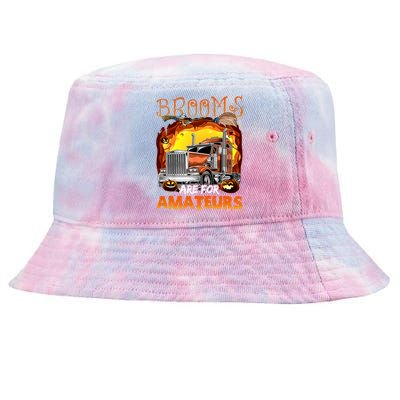 Brooms Are For Amateurs Funny Trucker Halloween Gift Tie-Dyed Bucket Hat