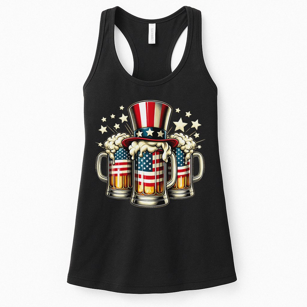 Beer American Flag Usa 4th Of July Party Drinking Women Womens Tank Top