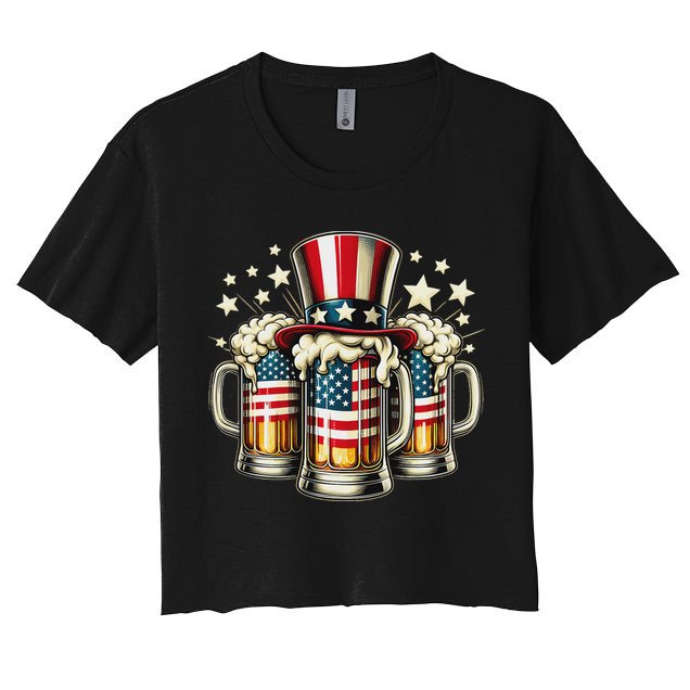 Beer American Flag Usa 4th Of July Party Drinking Women Crop Top