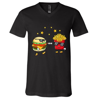 Burger And Fries Friends Cheeseburger Hamburger V-Neck T-Shirt