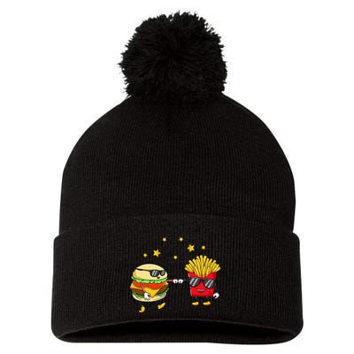 Burger And Fries Friends Cheeseburger Hamburger Pom Pom 12in Knit Beanie