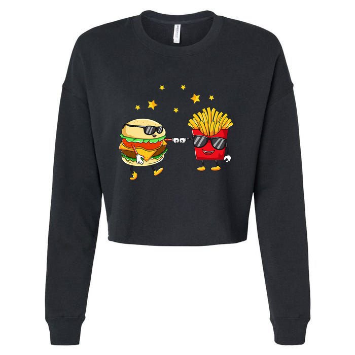 Burger And Fries Friends Cheeseburger Hamburger Cropped Pullover Crew