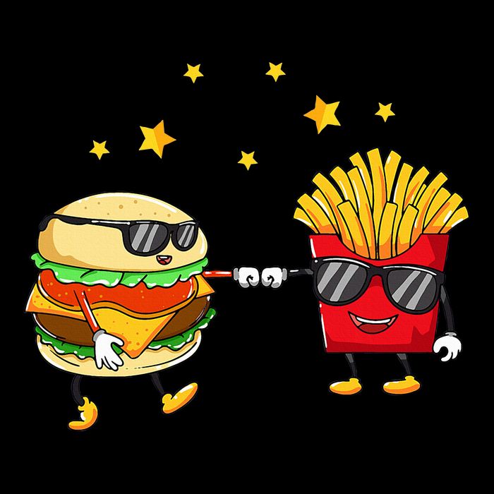 Burger And Fries Friends Cheeseburger Hamburger Cropped Pullover Crew