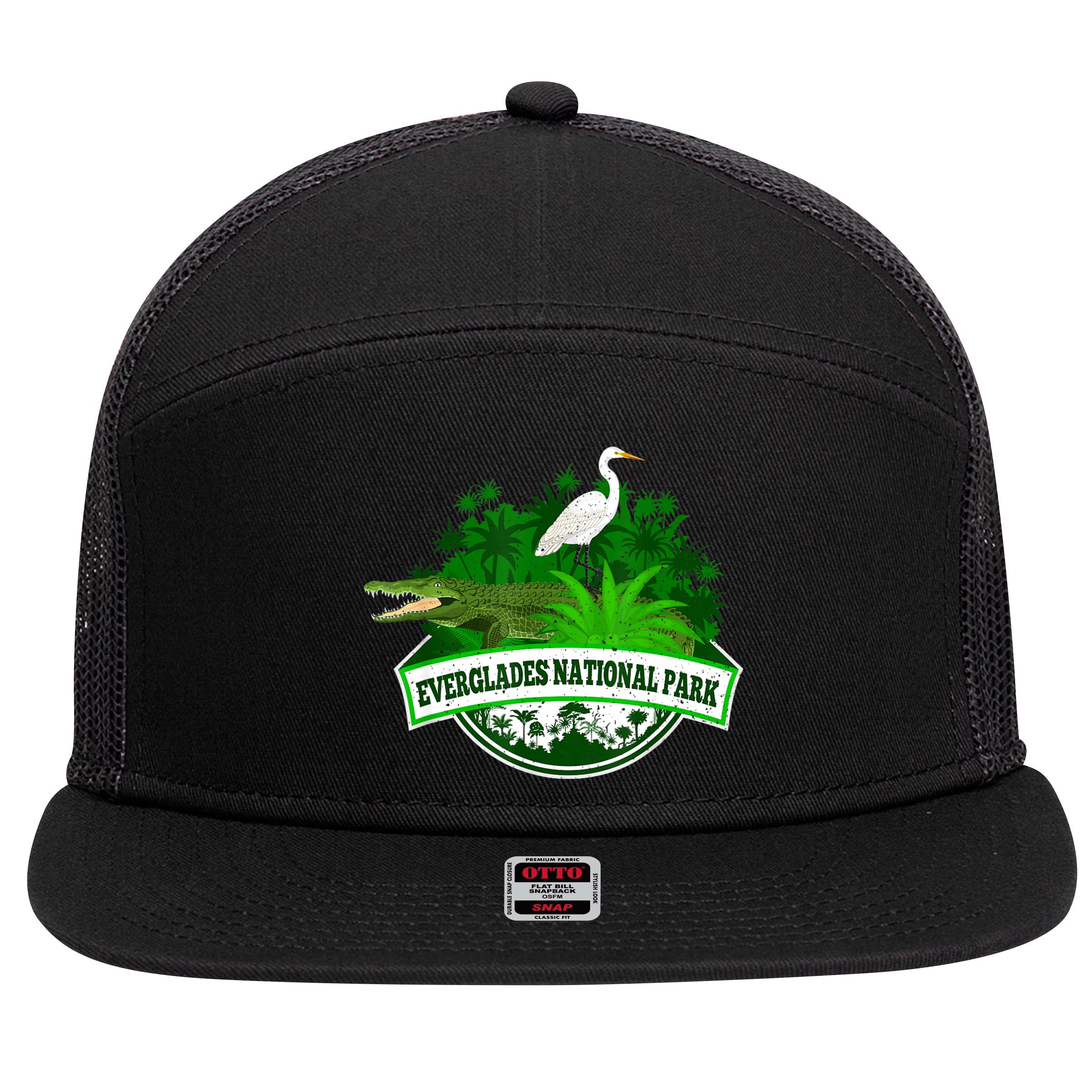 Bird And Florida Alligator Of Everglades National Park 7 Panel Mesh Trucker Snapback Hat