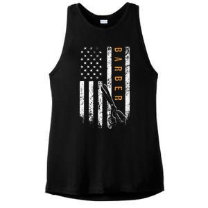 Barber American Flag Design Barbershop Ladies PosiCharge Tri-Blend Wicking Tank