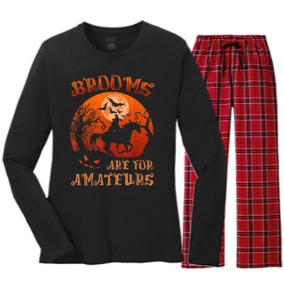 Brooms Are For Amateurs Witch Riding Horse Halloween Wo Women's Long Sleeve Flannel Pajama Set 