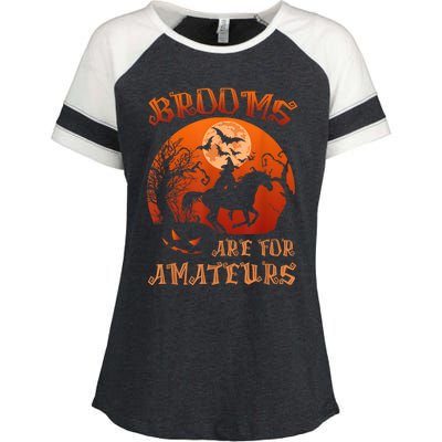 Brooms Are For Amateurs Witch Riding Horse Halloween Wo Enza Ladies Jersey Colorblock Tee