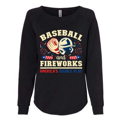 Baseball And Fireworks America's Double Play 4th Of July Womens California Wash Sweatshirt