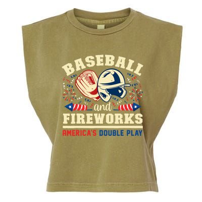 Baseball And Fireworks America's Double Play 4th Of July Garment-Dyed Women's Muscle Tee