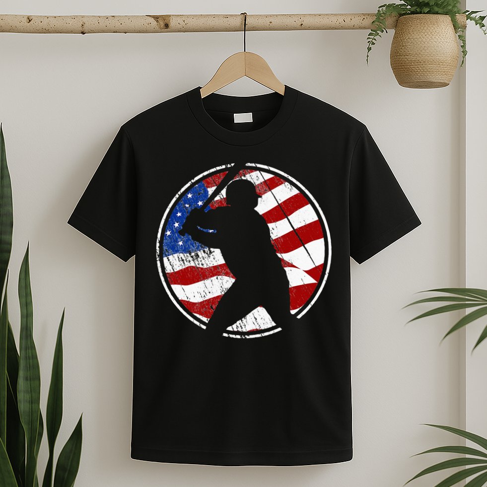 Baseball American Flag Vintage Baseball T-Shirt