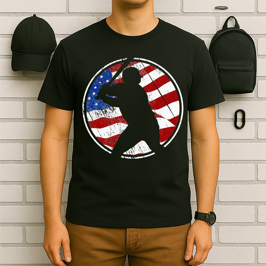 Baseball American Flag Vintage Baseball T-Shirt