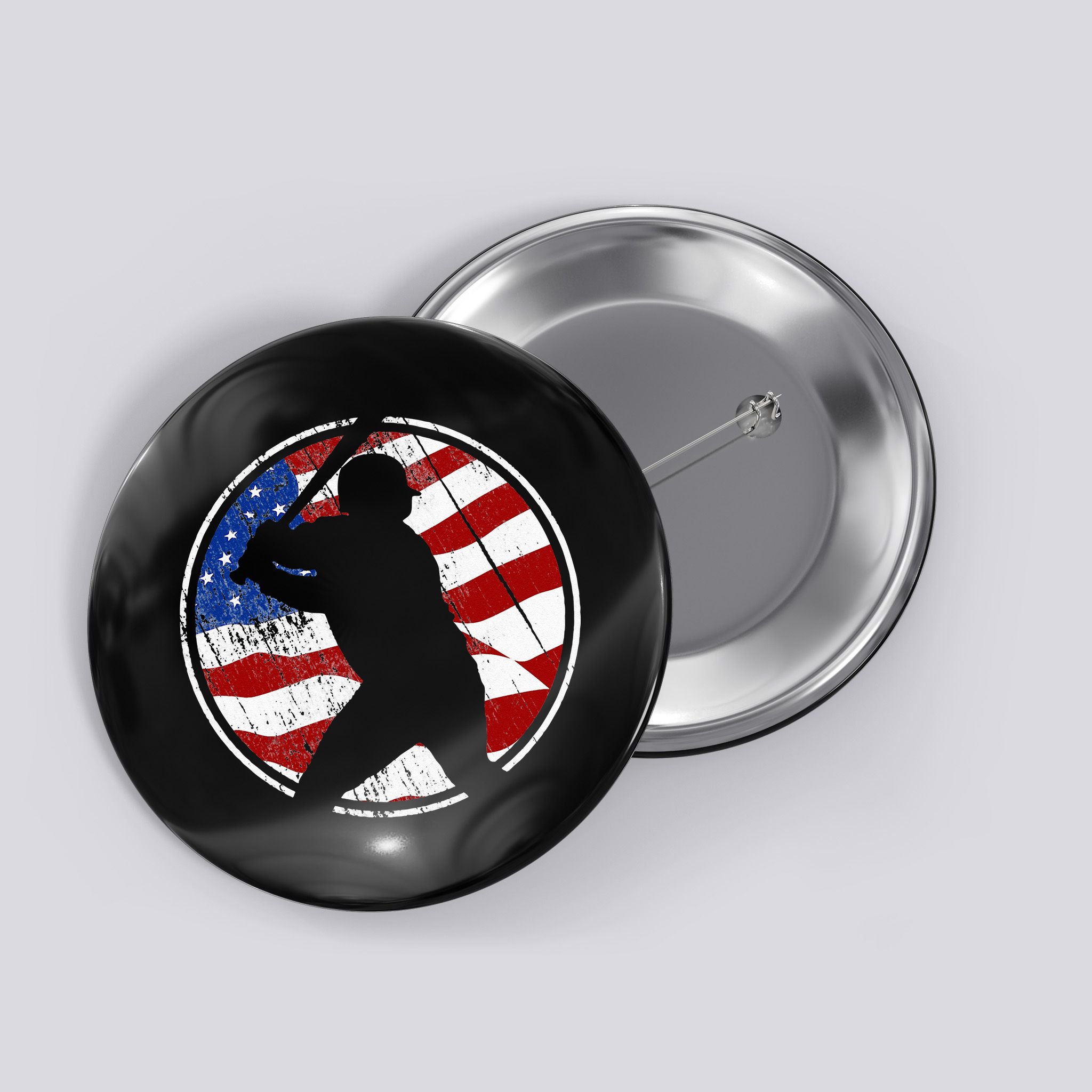 Baseball American Flag Vintage Baseball Button