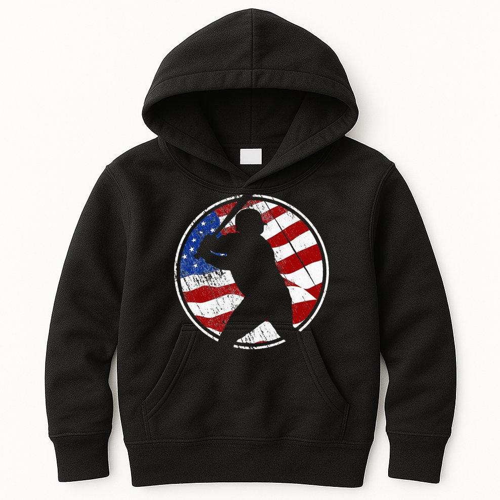 Baseball American Flag Vintage Baseball Kids Hoodie