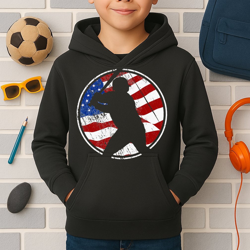 Baseball American Flag Vintage Baseball Kids Hoodie