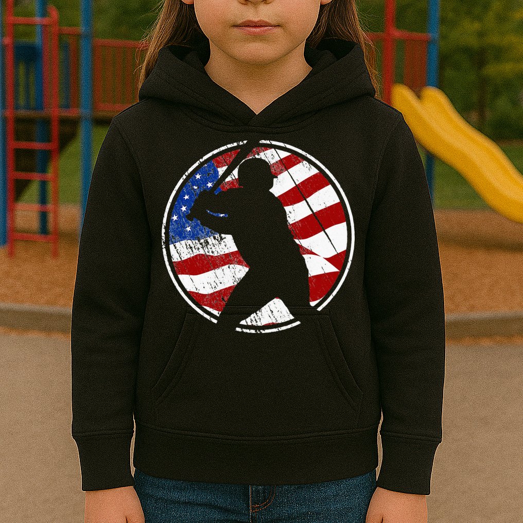 Baseball American Flag Vintage Baseball Kids Hoodie