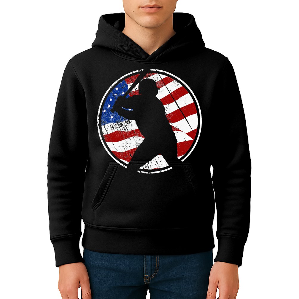 Baseball American Flag Vintage Baseball Kids Hoodie