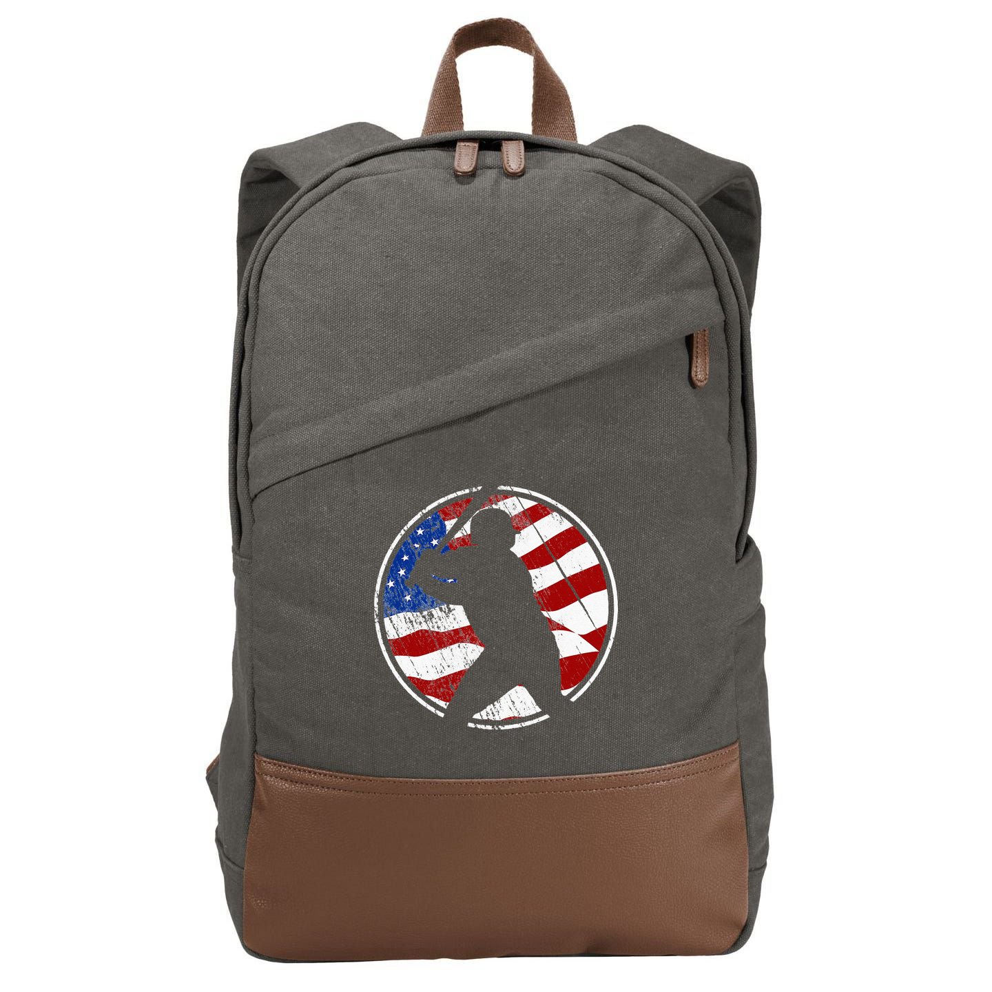 Baseball American Flag Vintage Baseball Cotton Canvas Backpack