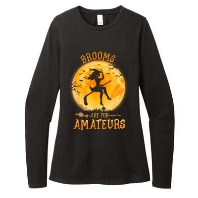 Brooms Are For Amateurs Witch Riding Hockey Stick Halloween Womens CVC Long Sleeve Shirt