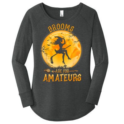 Brooms Are For Amateurs Witch Riding Hockey Stick Halloween Women's Perfect Tri Tunic Long Sleeve Shirt