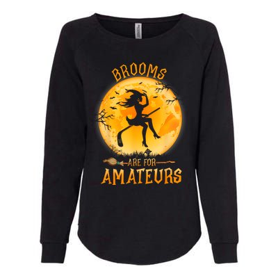 Brooms Are For Amateurs Witch Riding Hockey Stick Halloween Womens California Wash Sweatshirt