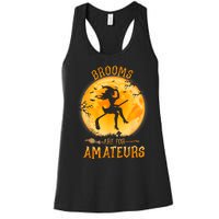 Brooms Are For Amateurs Witch Riding Hockey Stick Halloween Women's Racerback Tank