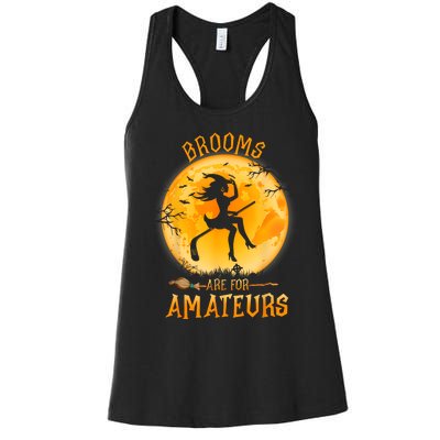 Brooms Are For Amateurs Witch Riding Hockey Stick Halloween Women's Racerback Tank