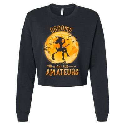 Brooms Are For Amateurs Witch Riding Hockey Stick Halloween Cropped Pullover Crew