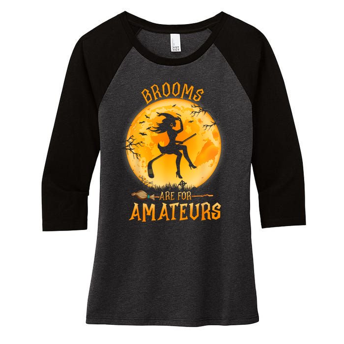 Brooms Are For Amateurs Witch Riding Hockey Stick Halloween Women's Tri-Blend 3/4-Sleeve Raglan Shirt