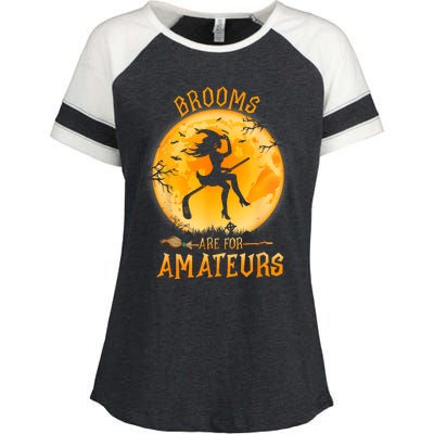 Brooms Are For Amateurs Witch Riding Hockey Stick Halloween Enza Ladies Jersey Colorblock Tee