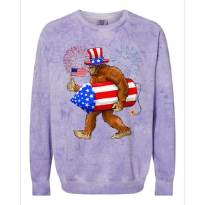 Bigfoot American Flag Funny 4th Of July Sasquatch Believe Colorblast Crewneck Sweatshirt