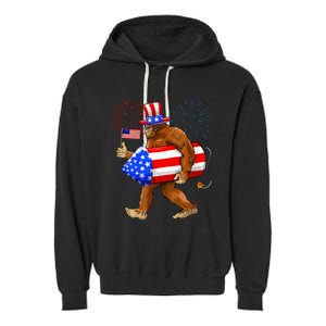 Bigfoot American Flag Funny 4th Of July Sasquatch Believe Garment-Dyed Fleece Hoodie