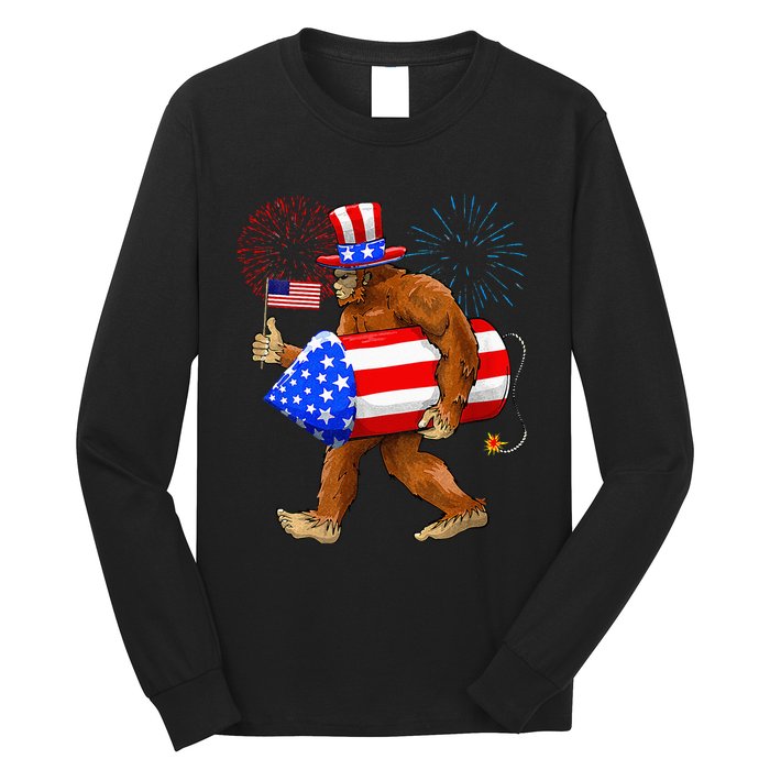 Bigfoot American Flag Funny 4th Of July Sasquatch Believe Long Sleeve Shirt