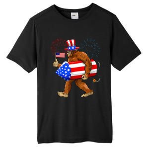 Bigfoot American Flag Funny 4th Of July Sasquatch Believe Tall Fusion ChromaSoft Performance T-Shirt