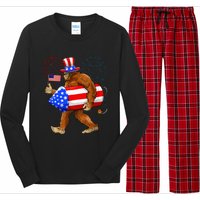 Bigfoot American Flag Funny 4th Of July Sasquatch Believe Long Sleeve Pajama Set