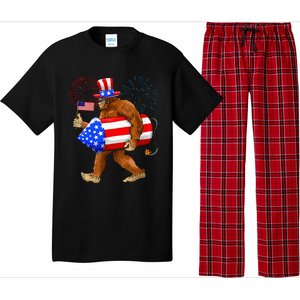 Bigfoot American Flag Funny 4th Of July Sasquatch Believe Pajama Set