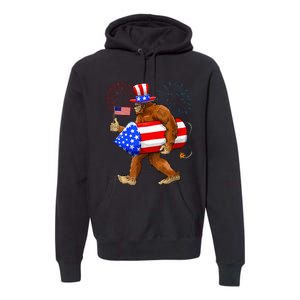 Bigfoot American Flag Funny 4th Of July Sasquatch Believe Premium Hoodie