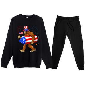 Bigfoot American Flag Funny 4th Of July Sasquatch Believe Premium Crewneck Sweatsuit Set