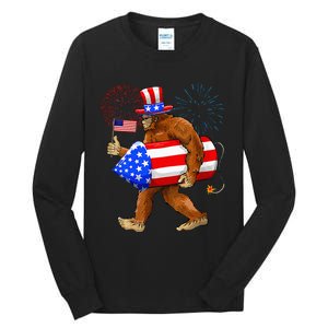 Bigfoot American Flag Funny 4th Of July Sasquatch Believe Tall Long Sleeve T-Shirt