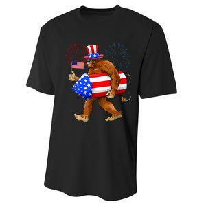 Bigfoot American Flag Funny 4th Of July Sasquatch Believe Performance Sprint T-Shirt