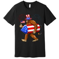 Bigfoot American Flag Funny 4th Of July Sasquatch Believe Premium T-Shirt