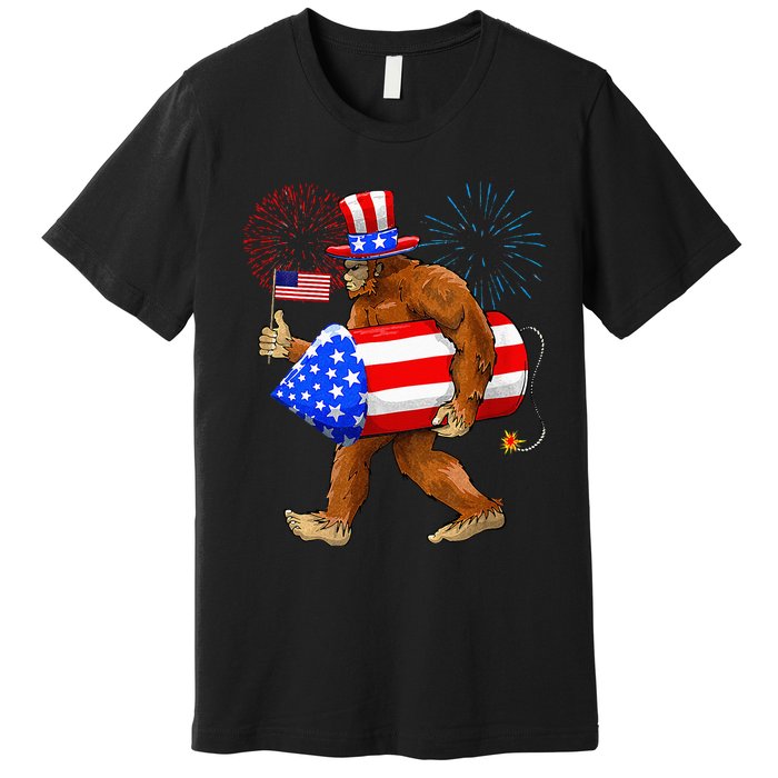 Bigfoot American Flag Funny 4th Of July Sasquatch Believe Premium T-Shirt