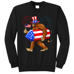 Bigfoot American Flag Funny 4th Of July Sasquatch Believe Tall Sweatshirt