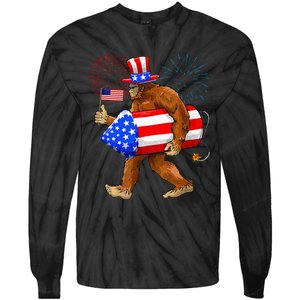 Bigfoot American Flag Funny 4th Of July Sasquatch Believe Tie-Dye Long Sleeve Shirt