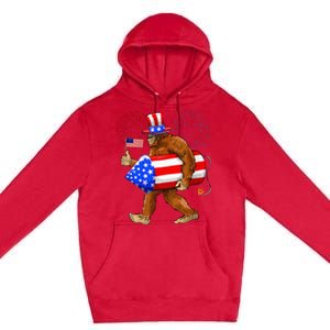 Bigfoot American Flag Funny 4th Of July Sasquatch Believe Premium Pullover Hoodie