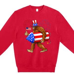 Bigfoot American Flag Funny 4th Of July Sasquatch Believe Premium Crewneck Sweatshirt