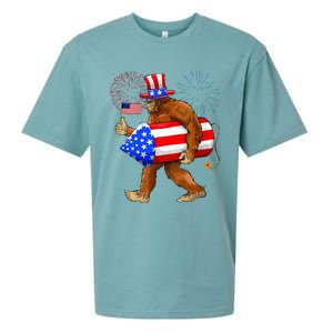 Bigfoot American Flag Funny 4th Of July Sasquatch Believe Sueded Cloud Jersey T-Shirt