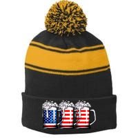 Beer American Flag 4th Of July Merica Drinking Usa Stripe Pom Pom Beanie