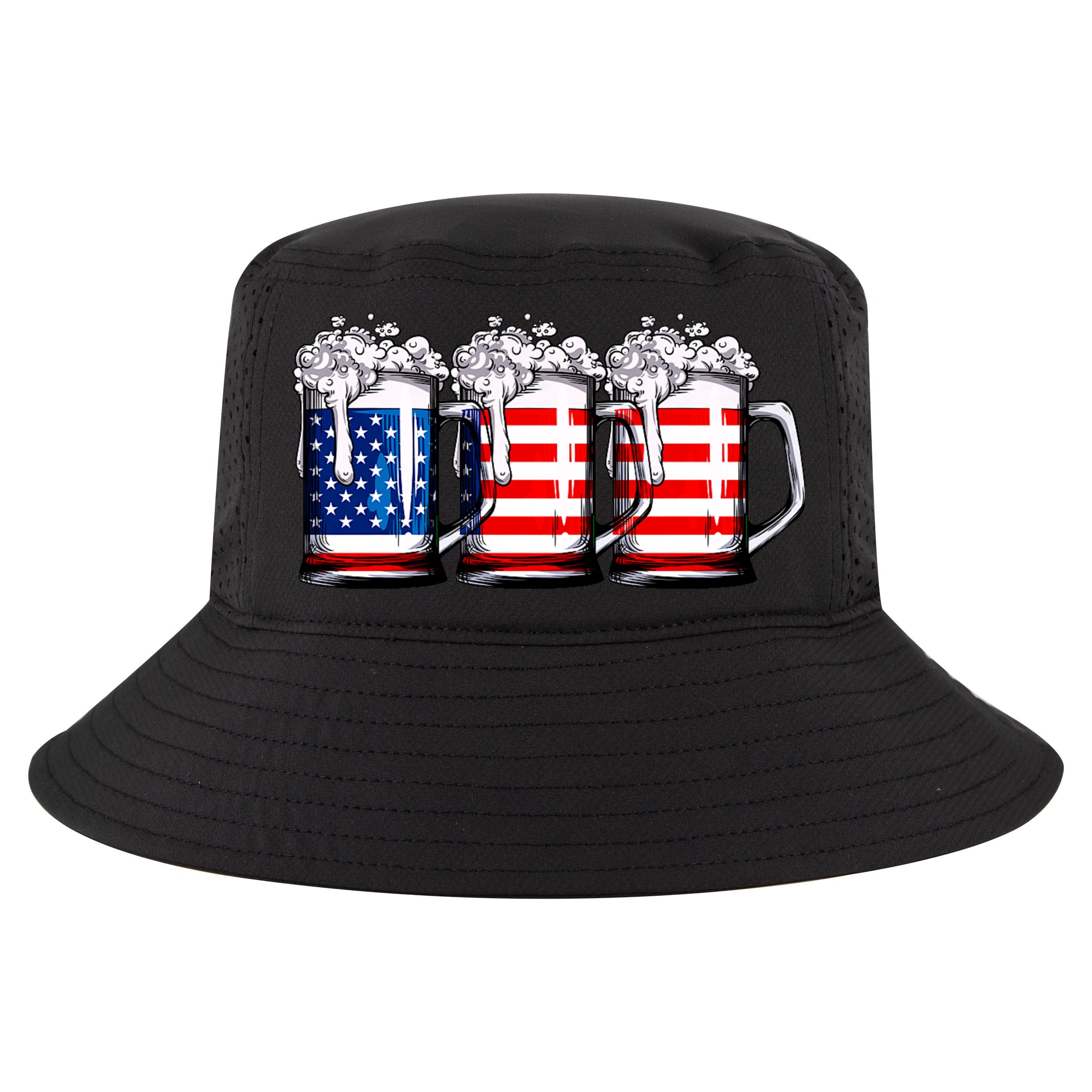 Beer American Flag 4th Of July Merica Drinking Usa Cool Comfort Performance Bucket Hat