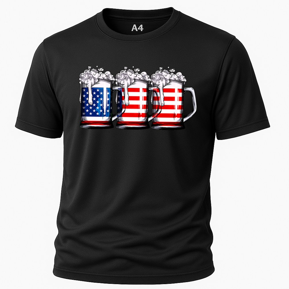 Beer American Flag 4th Of July Merica Drinking Usa Performance Shirt