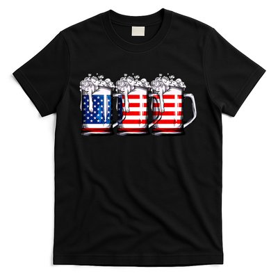 Beer American Flag 4th Of July Merica Drinking Usa T-Shirt